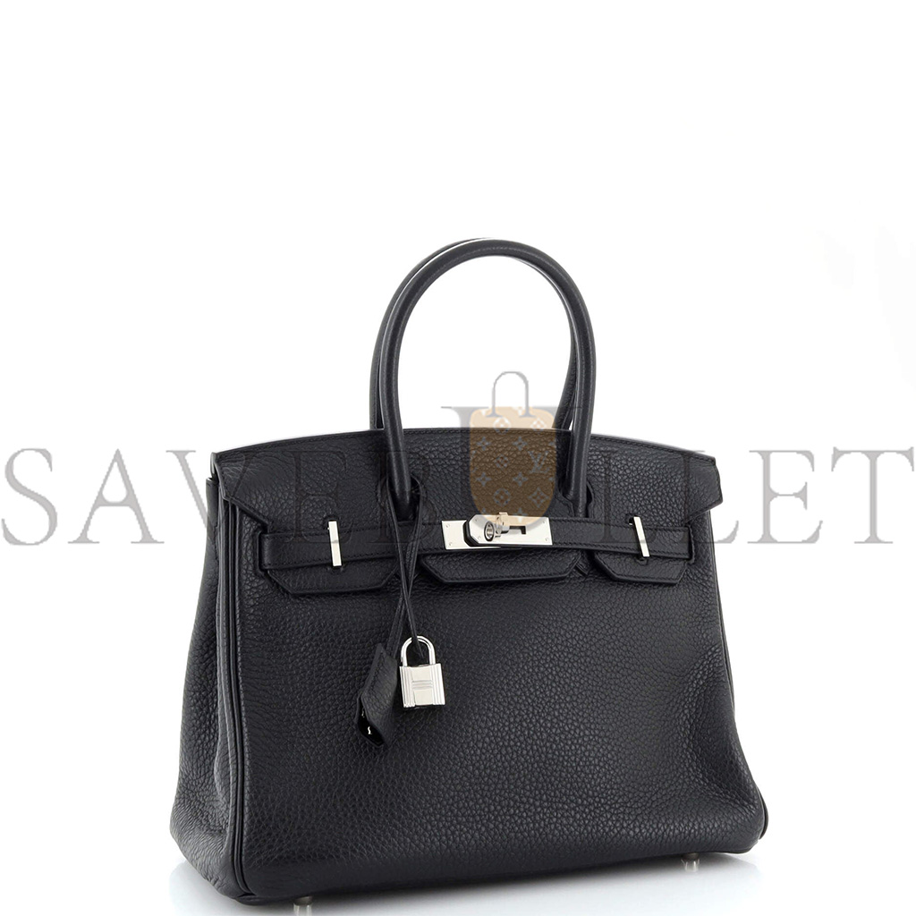 HERMES BIRKIN 30 HANDBAG NOIR CLEMENCE WITH PALLADIUM HARDWARE 251787 (30*22*16cm)